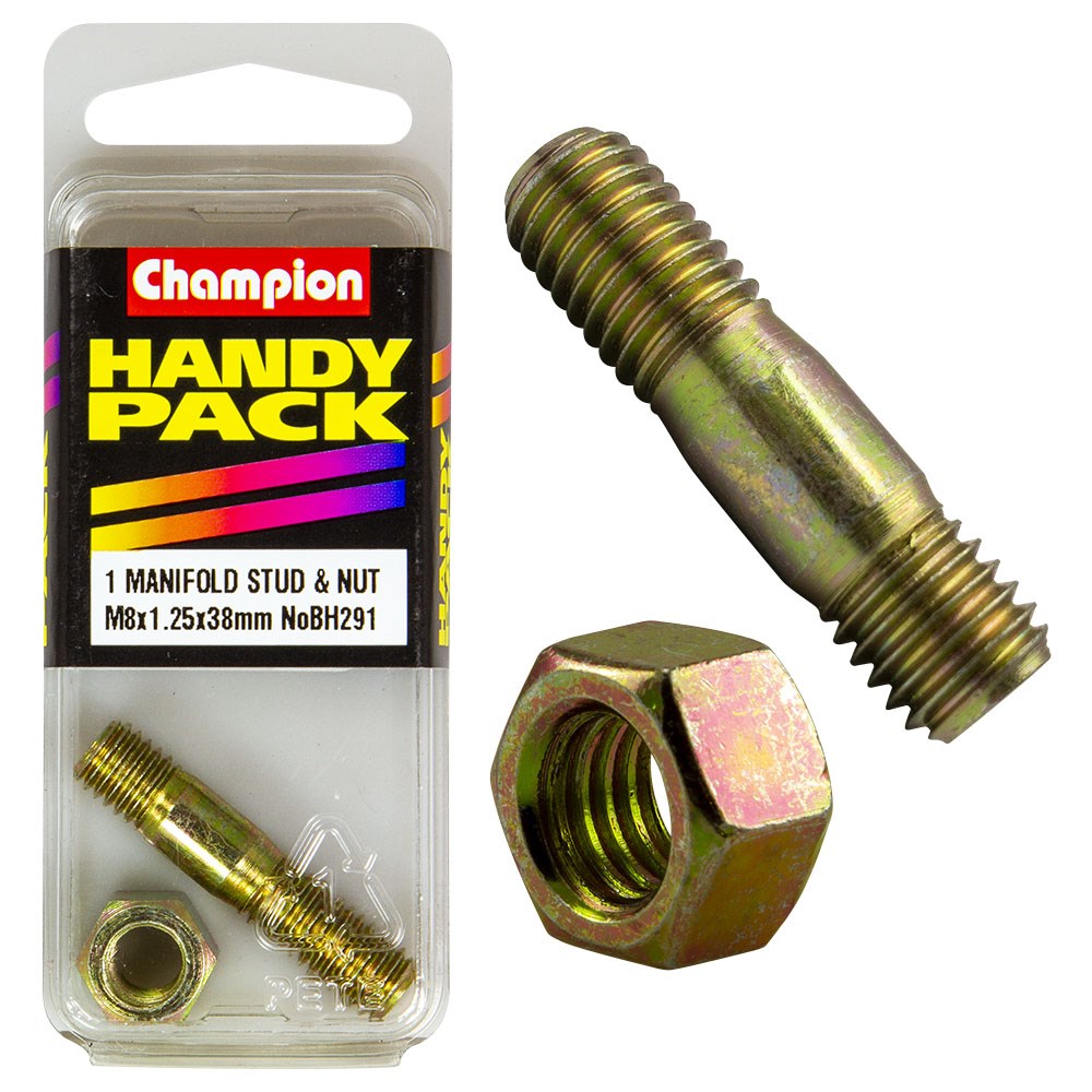 Champion Pack of 1 (1x Manifold Stud, 1x Nut) M8 x 38 x 1.25mm Metric - BH291