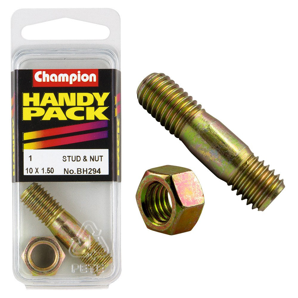 Champion Pack of 1 (1x Manifold Stud, 1x Nut) M10 x 40 x 1.5mm Metric - BH294