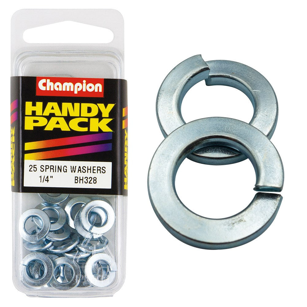 Champion Pack of 25 1/4 Zinc Plated, Flat Section Spring Washers - BH328