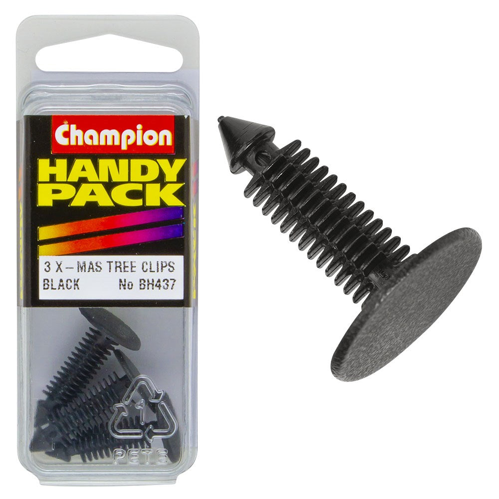 Champion Pack of 3 Black 27mm Long 16mm x 6.8mm Christmas Tree Clips - BH437