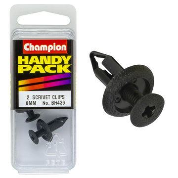 Champion Pack of 2 Black Scrivets with 15mm Head and 18mm Length, to Suit 6mm Hole - BH439