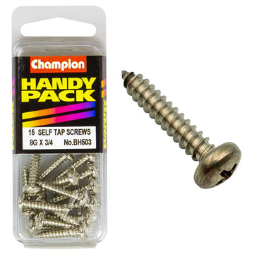 Champion Pack of 15 8G x 19mm Philips Pan Head, Nickel Plated Self Tapping Screws - BH503