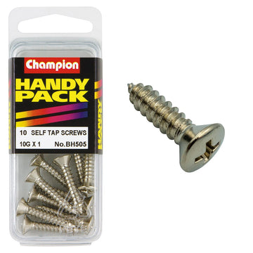 Champion Pack of 10 10G x 25mm Philips Raised Head, Nickel Plated Self Tapping Screws - BH505