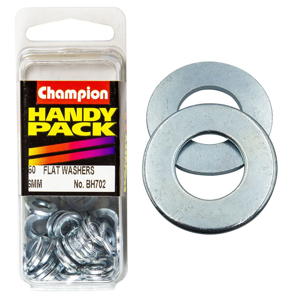 Champion Pack of 50 M6 x 12.5mm x 1.2mm Steel Flat Washers - BH702