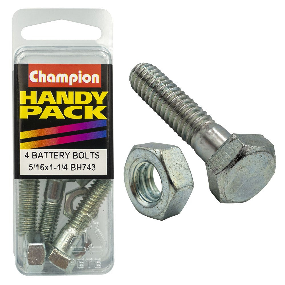 Champion Pack of 4 5/16" x 1-1/4" Zinc Plated Battery Nuts and Bolts - BH743