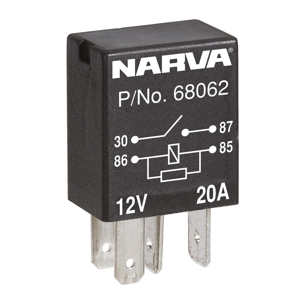 Narva 68062BL 12V 20A Normally Open 4 Pin Micro Relay with Resistor