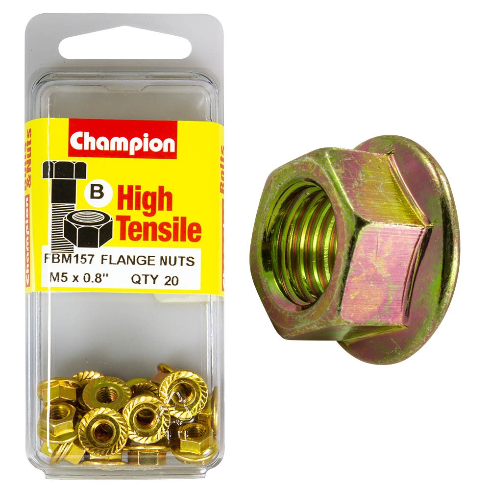 Champion Pack of 20 M5 x 0.8mm High Tensile Grade 8.8, Zinc Plated Flanged Hex Nuts - FBM157