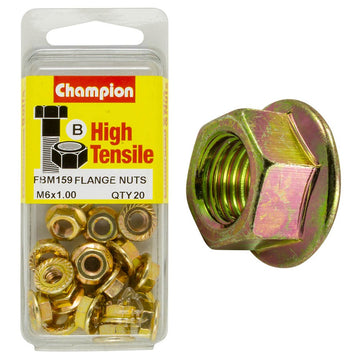 Champion Pack of 20 M6 x 1.00mm High Tensile Grade 8.8, Zinc Plated Flanged Hex Nuts - FBM159