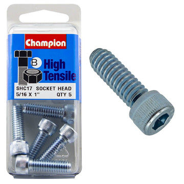 Champion Pack of 5 5/16" x 1" BSW High Tensile Grade 8.8, Zinc Plated Socket Head Cap Screws - SHC17