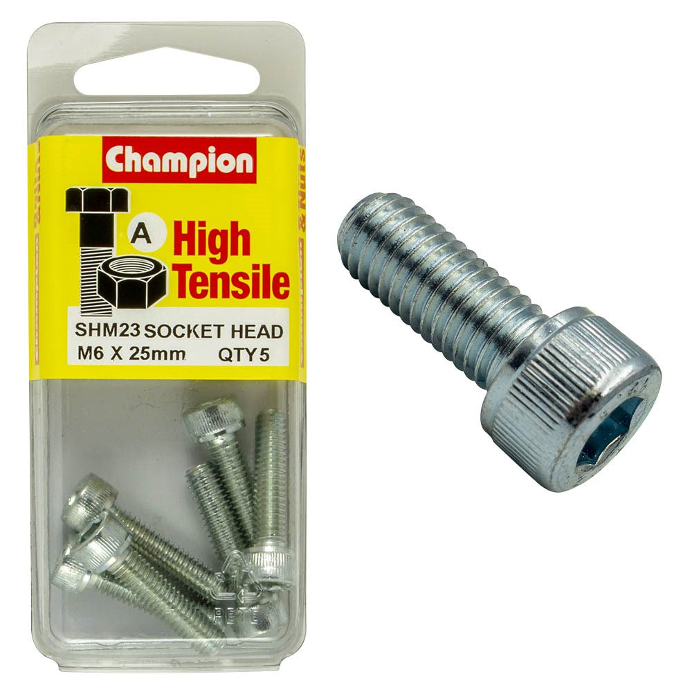 Champion Pack of 5 M6 x 25mm High Tensile Grade 8.8, Zinc Plated Socket Head Cap Screws - SHM23