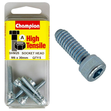 Champion Pack of 5 M6 x 30mm High Tensile Grade 8.8, Zinc Plated Socket Head Cap Screws - SHM25