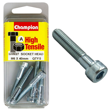 Champion Pack of 5 M6 x 40mm High Tensile Grade 8.8, Zinc Plated Socket Head Cap Screws - SHM27