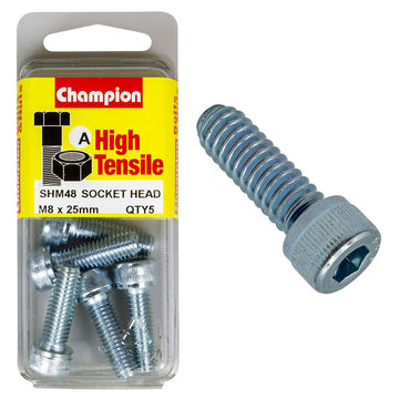 Champion Pack of 5 M8 x 25mm High Tensile Grade 8.8, Zinc Plated Socket Head Cap Screws - SHM48