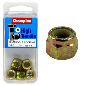 Champion Pack of 5 3/8 UNC High Tensile Grade 8.8, Zinc Plated Self Locking Hex Nuts with Nylon Insert - SLC79