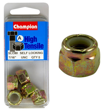 Champion Pack of 5 7/16 UNC High Tensile Grade 8.8, Zinc Plated Self Locking Hex Nuts with Nylon Insert - SLC80