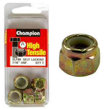 Champion Pack of 5 7/16 UNF High Tensile Grade 8.8, Zinc Plated Self Locking Hex Nuts with Nylon Insert - SLF80