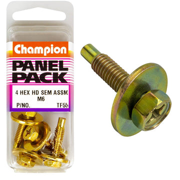 Champion Fasteners Hex Set Screws (M6x25mm Set Screws/SEMS Hex/Philips Drive Bolts with Flat Washers) - Pack of 4 - TF55