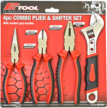 PKTool 4 Piece Plier and Adjustable Shifter Wrench Set - RG7592