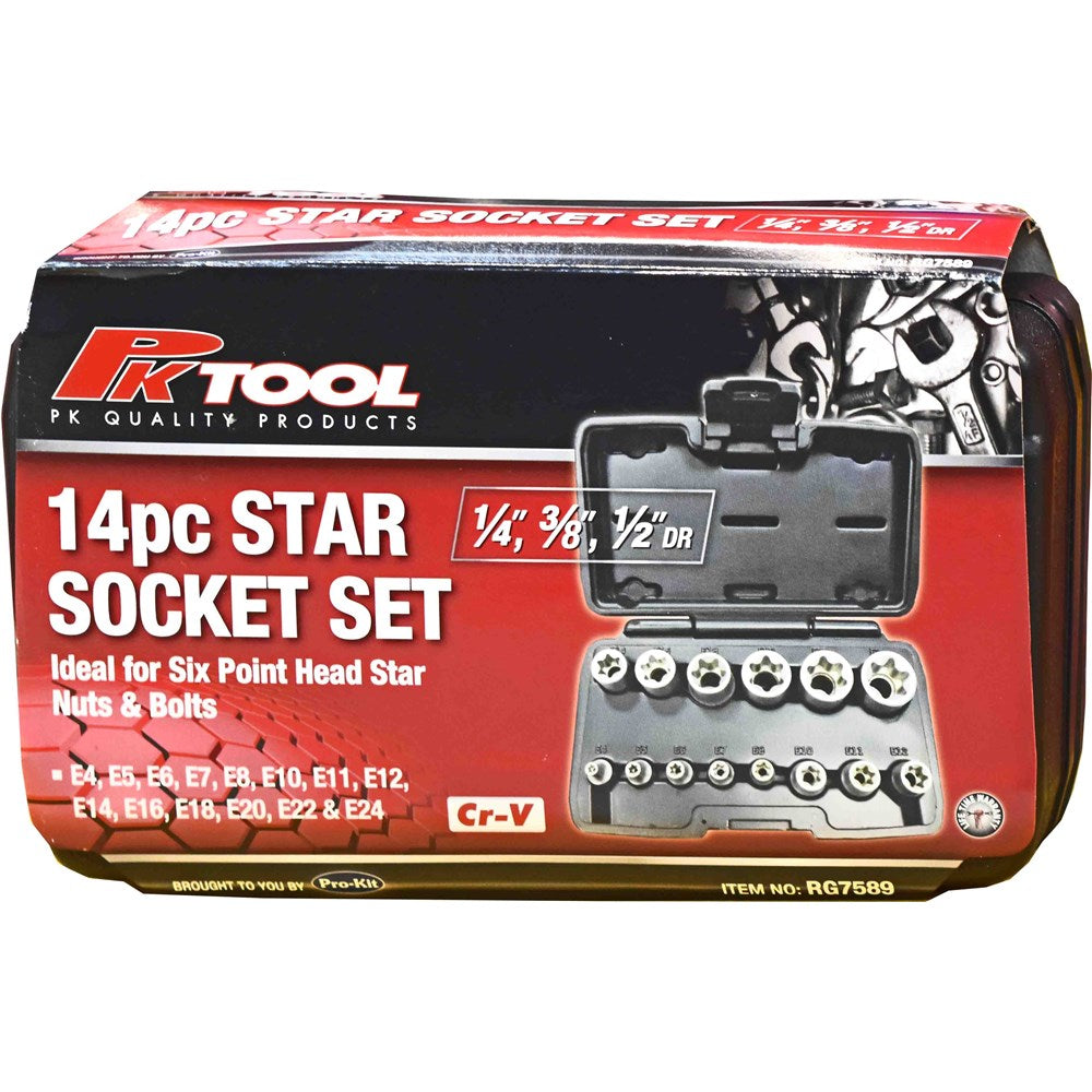 PK Tools E-star Socket Set - 14 Piece 1/4”, 3/8” & 1/2” Drive - RG7589