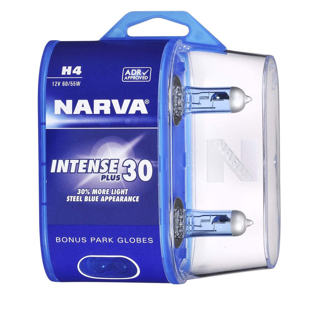 Narva 48472BL2 H4 12V 60/55W Intense Plus 30 Halogen Headlight Globes, Twin Pack