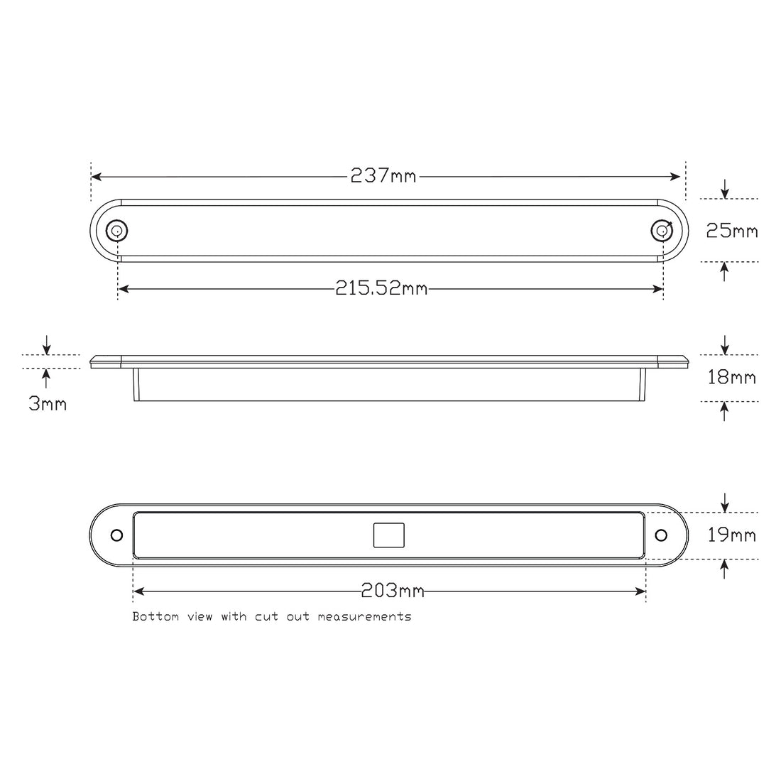 LED Autolamps 235R12 Stop/Tail Recessed Strip Lamp