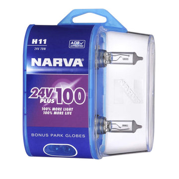 Narva 48740BL2 H11 24V 55W Plus 100 Long Life Headlight Globes, Twin Pack