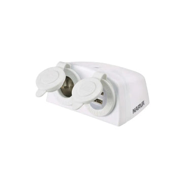 Narva 81168WBL Heavy Duty Surface Mount Accessory/Dual USB Sockets - White