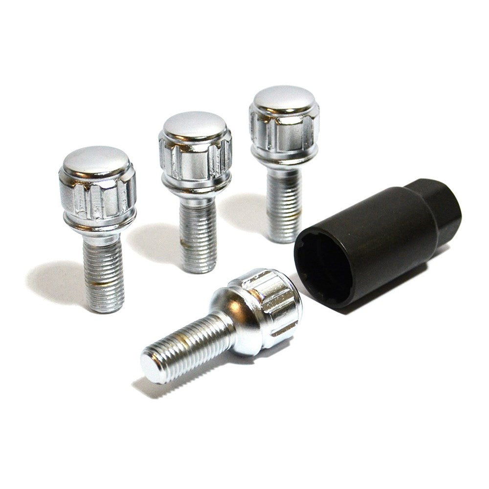 SAAS Set of 4 Splined Lock Bolts - Chrome, M14x1.50 Thread, Ball Seat Type - 90389