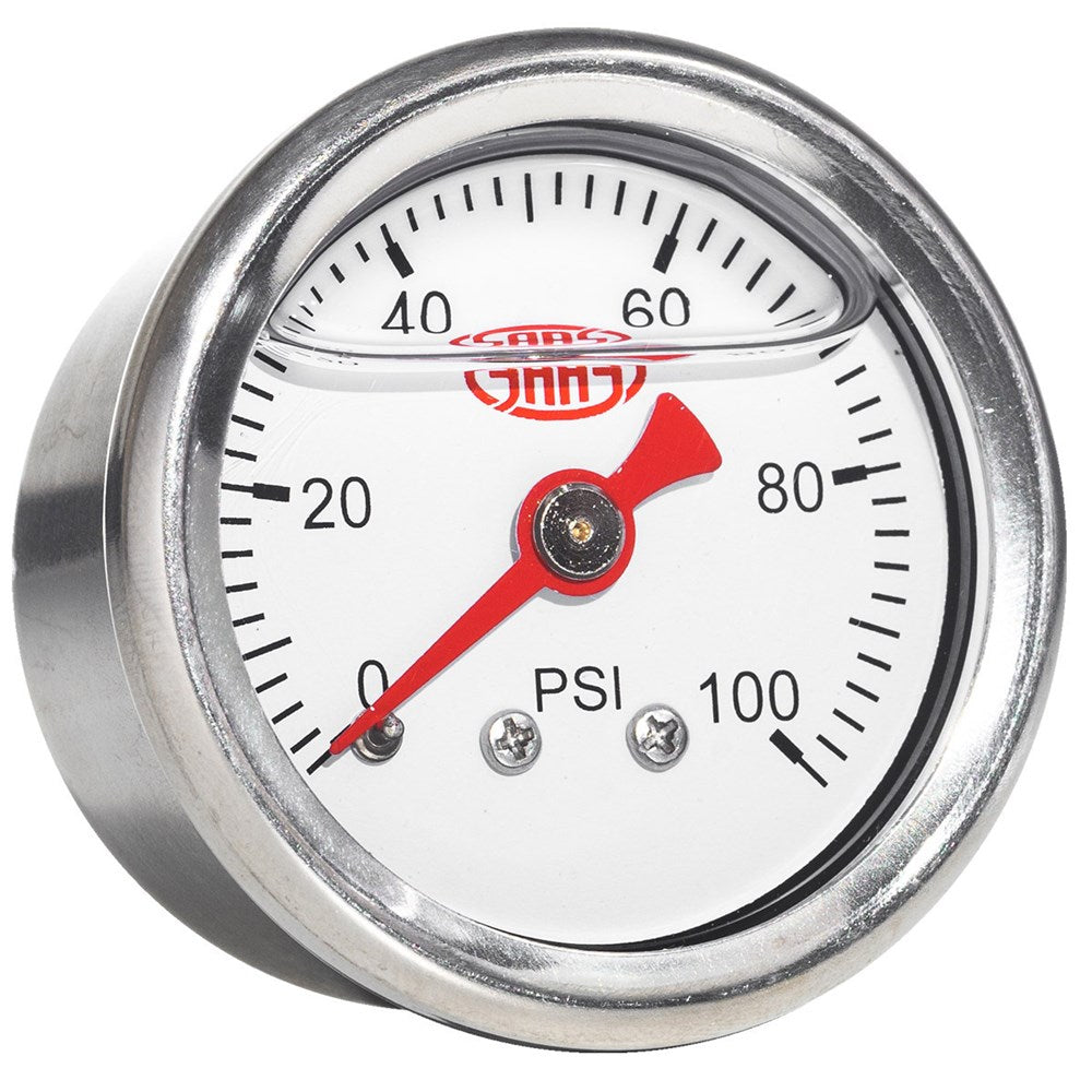 SAAS 41mm White Liquid Filled Fuel Pressure Gauge (100PSI) - SG100W