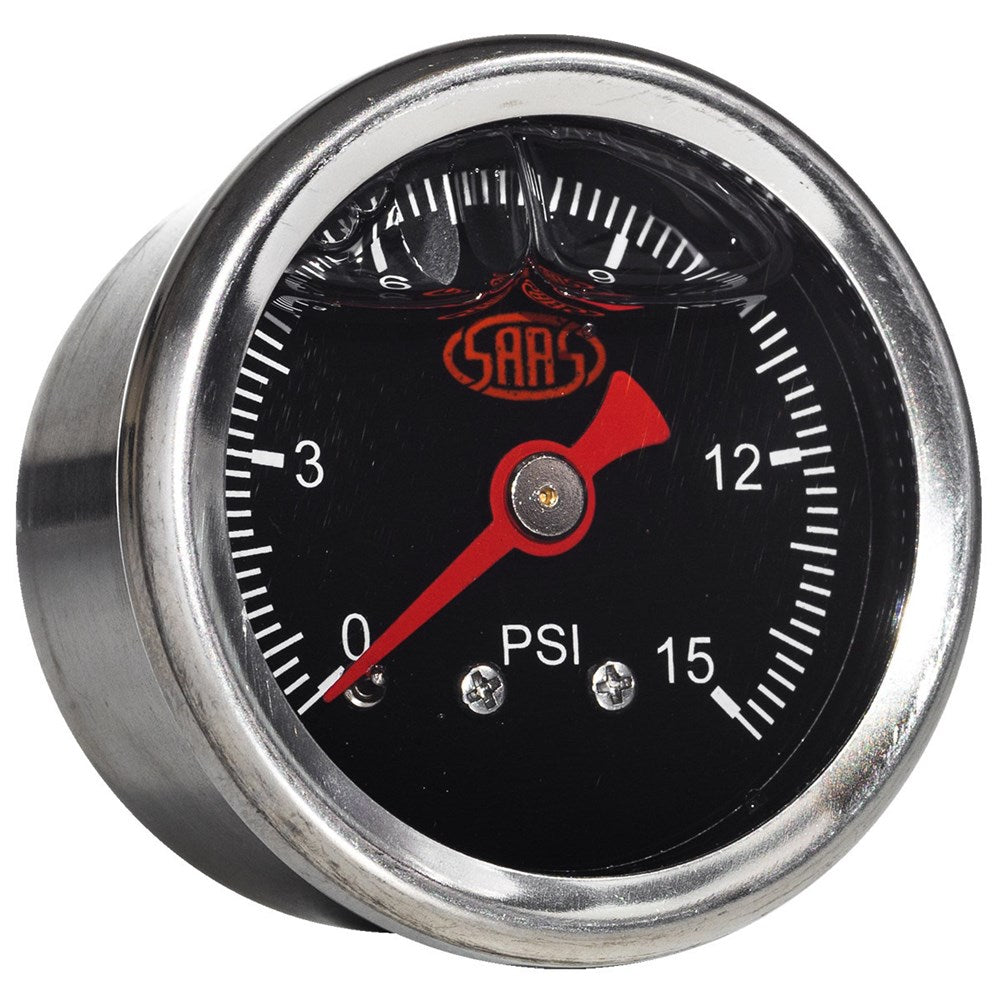 SAAS 41mm Black Liquid Filled Fuel Pressure Gauge (15PSI) - SG15B