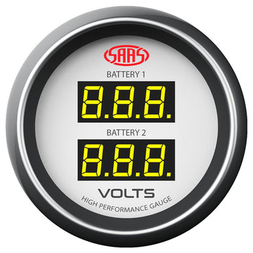 SAAS 52mm White Muscle Series Dual Battery Digital Voltmeter Gauge (8-18V) - SG-DDVLT52W