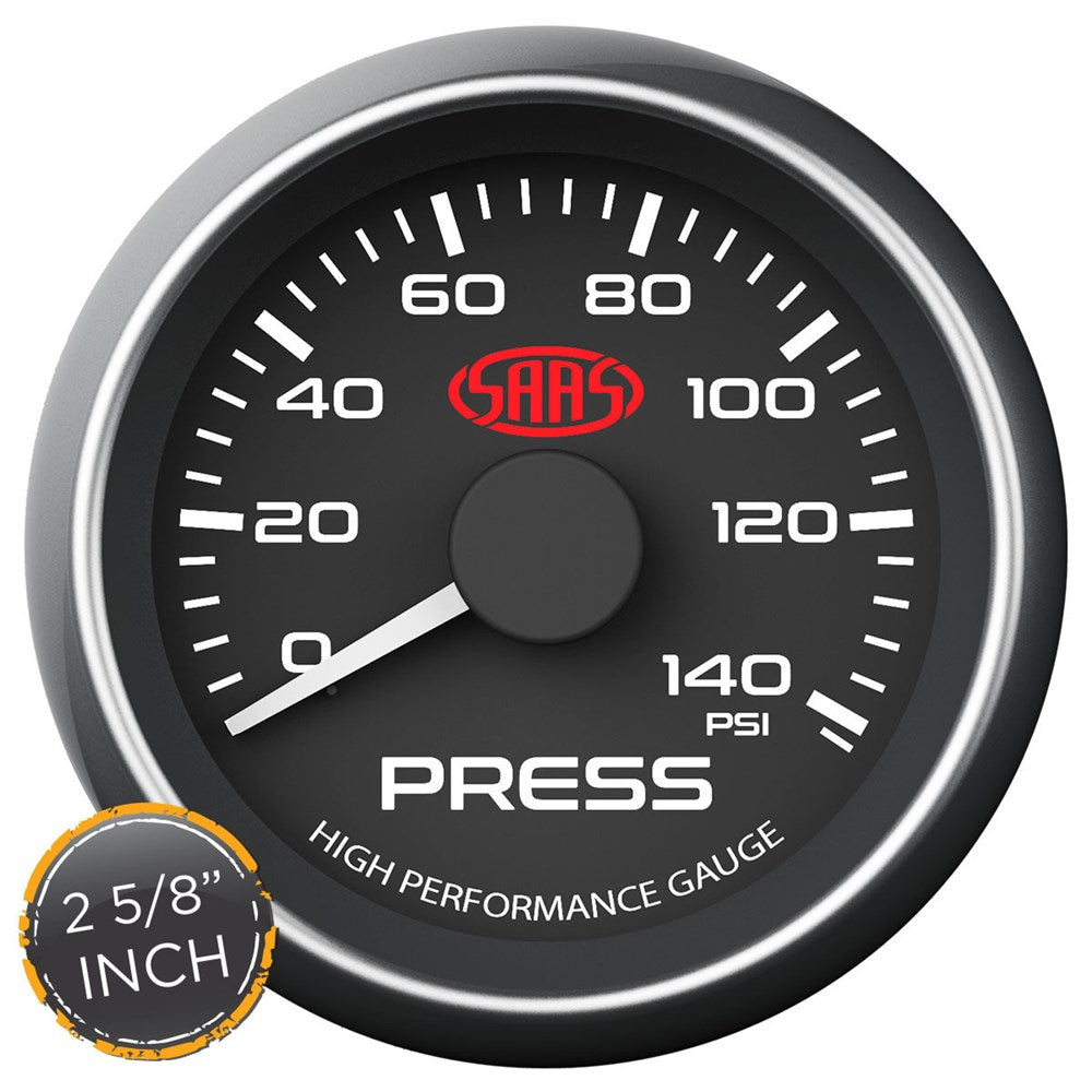 SAAS 66mm (2 5/8") Black Muscle Series Oil Pressure Gauge (0-140PSI) - SG-OP258B