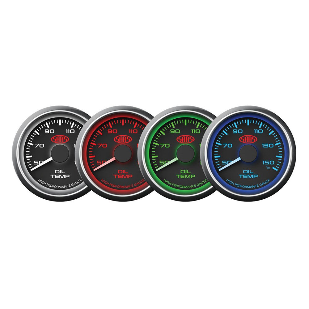 SAAS 52mm Black Muscle Series Oil Temperature Gauge (50-150C) - SG-OT52B