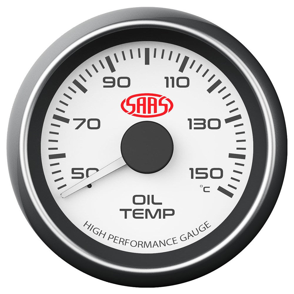 SAAS 52mm White Muscle Series Oil Temperature Gauge (50-150C) - SG-OT52W