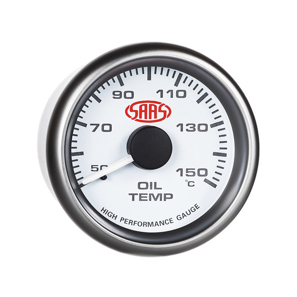 SAAS 52mm White Muscle Series Oil Temperature Gauge (50-150C) - SG-OT52W