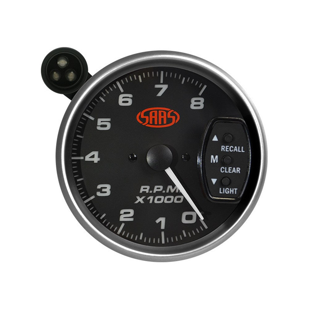 SAAS 3.75" Black Muscle Series 1 Tachometer with Shiftlite (0-8K RPM) - SG-TAC334B