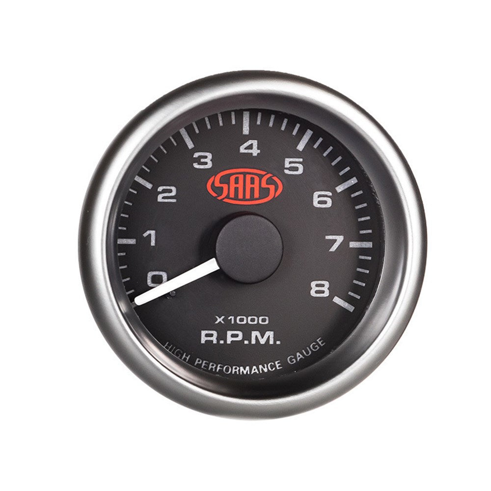 SAAS 52mm Black Muscle Series Tachometer (0-8K RPM) - SG-TAC52B