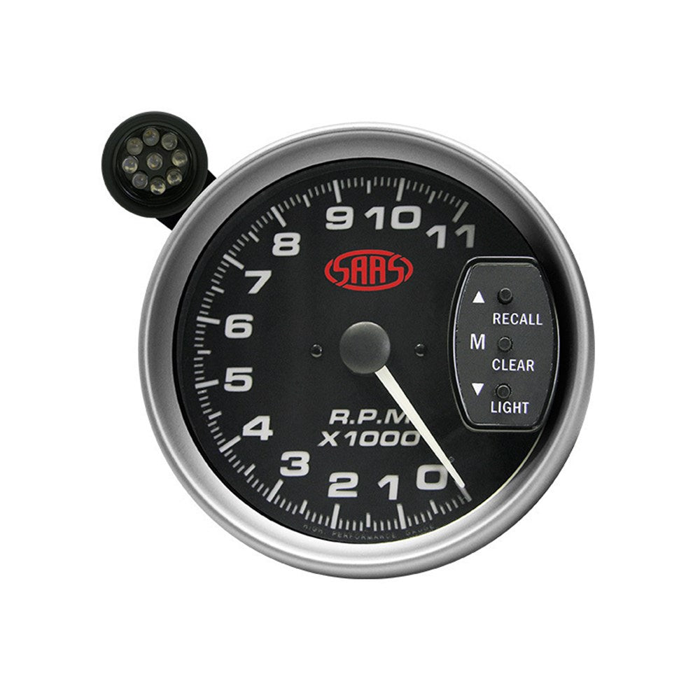 SAAS 5" Black Muscle Series Tachometer with Shiftlite (0-10K RPM) - SG-TAC5B