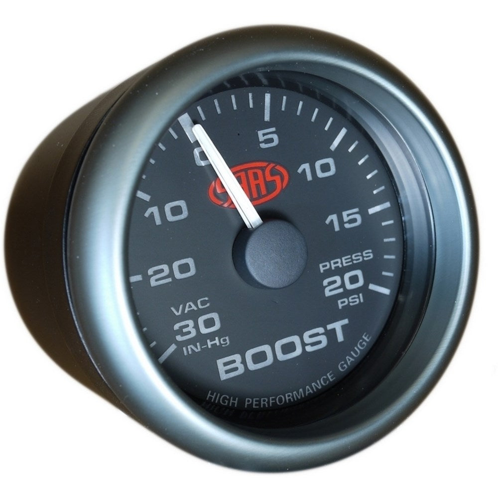 SAAS 66mm (2 5/8") Black Muscle Series Boost Gauge (30inHg-20PSI) - SG-TB258B