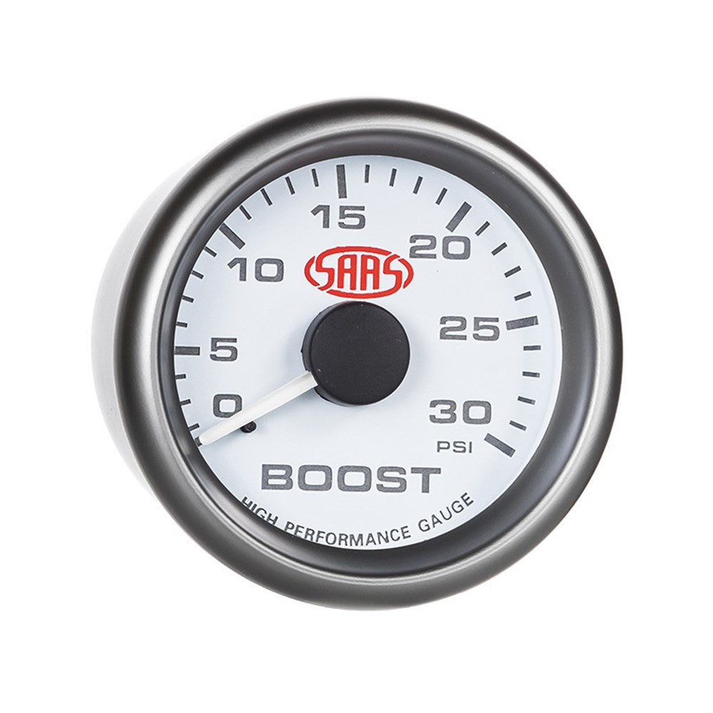 SAAS 52mm White Muscle Series Diesel Boost Gauge (0-30PSI) - SG-TBD52W