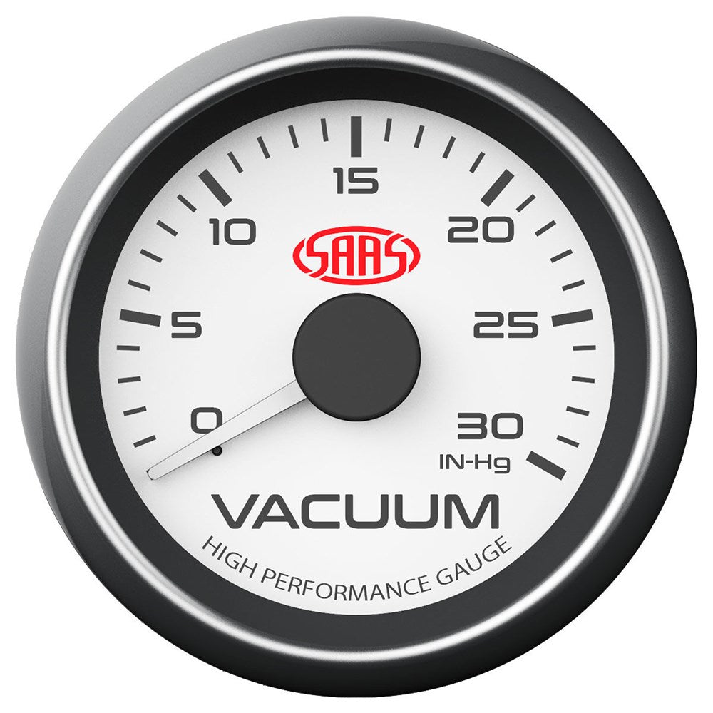 SAAS 52mm White Muscle Series Vacuum Gauge (0-30inHg) - SG-VAC52W