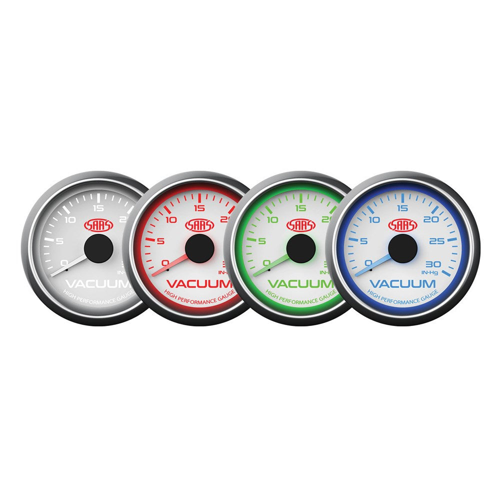 SAAS 52mm White Muscle Series Vacuum Gauge (0-30inHg) - SG-VAC52W