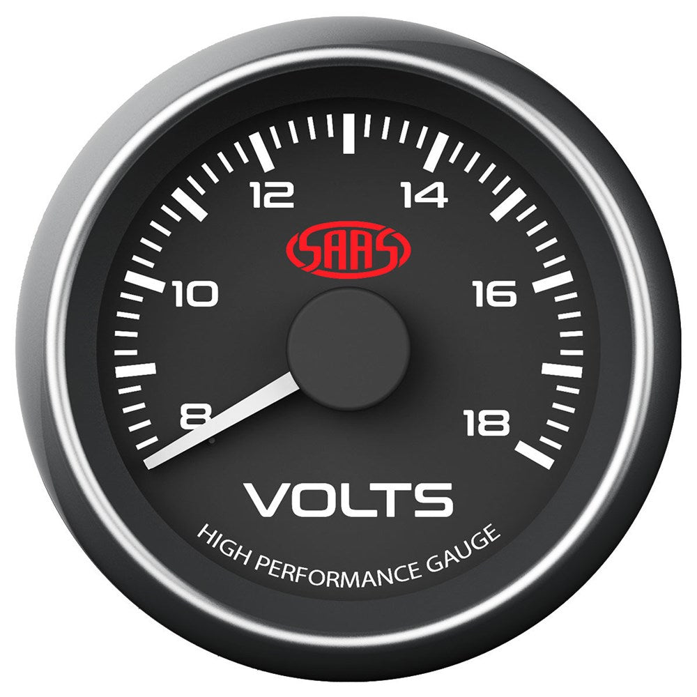 SAAS 52mm Black Muscle Series Volt Gauge (8-18V) - SG-VLT52B