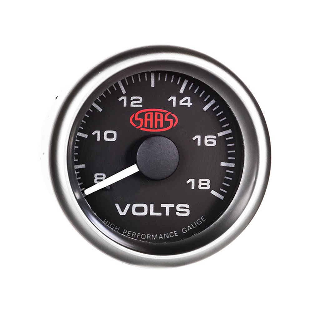 SAAS 52mm Black Muscle Series Volt Gauge (8-18V) - SG-VLT52B