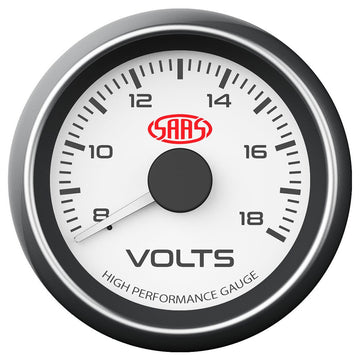 SAAS Muscle Series Volt Gauge (8-18V), 52mm Diameter - White - SG-VLT52W