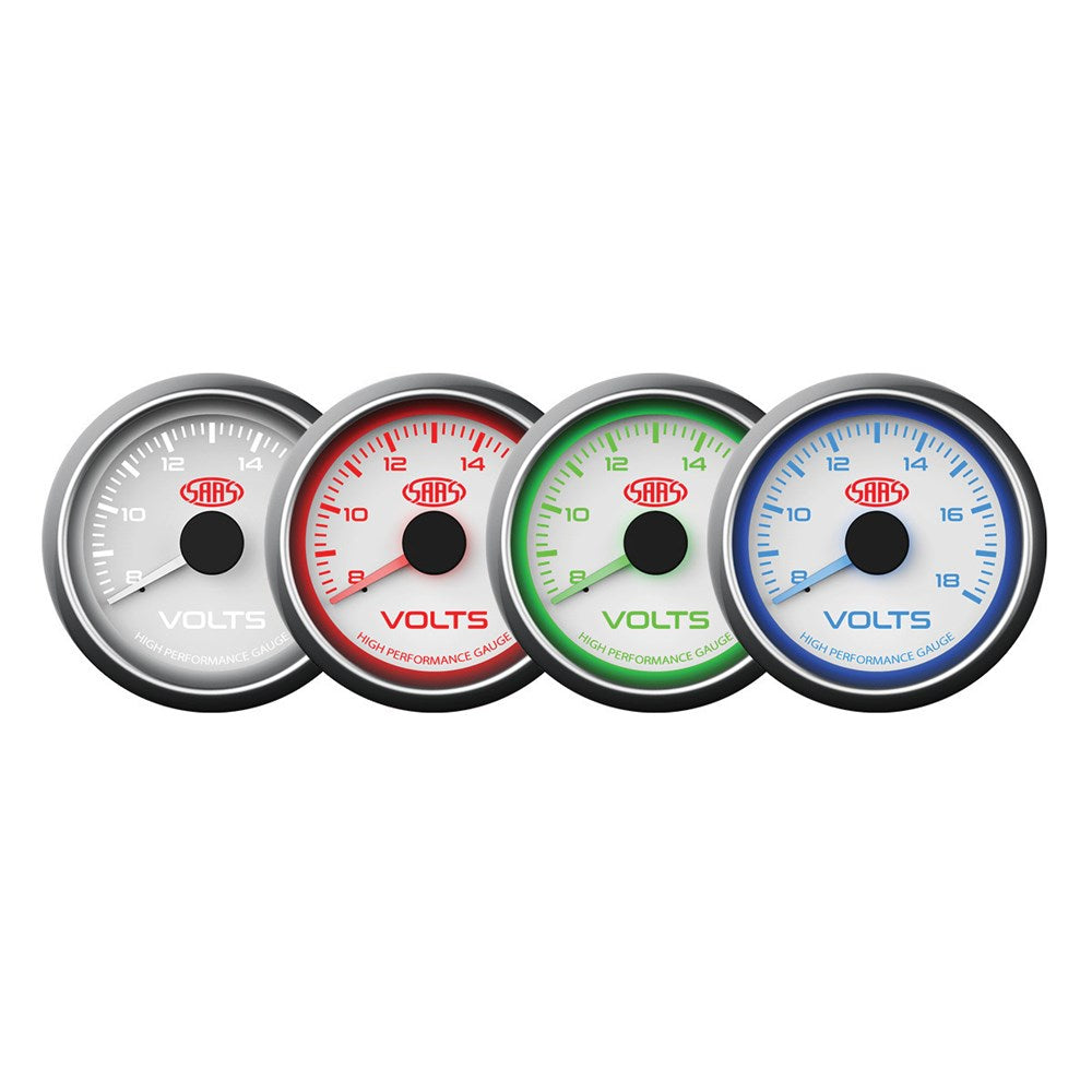 SAAS Muscle Series Volt Gauge (8-18V), 52mm Diameter - White - SG-VLT52W