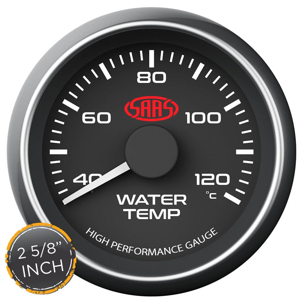 SAAS 66mm (2 5/8") Black Muscle Series Water Temperature Gauge (40-120C) - SG-WT258B