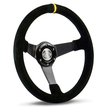 SAAS 14" Drifter ADR Compliant Suede Covered Steering Wheel with Black Brushed Aluminium Spokes and Yellow Centre Stripe - SW1016S