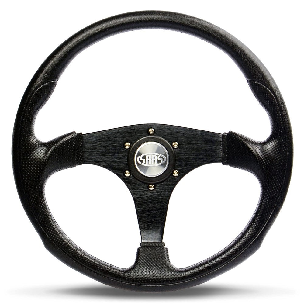 SAAS 14" ADR Compliant Octane Poly Grip Steering Wheel with Three Black Brushed Alloy Spokes - SW515B-R