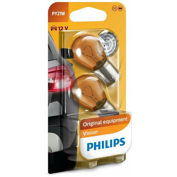 Philips 12496B2 Vision Line 12V PY21W 21W Amber Tinted Bayonet Globes (Twin Pack)